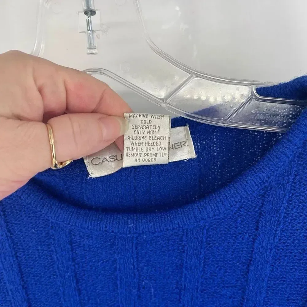 Casual Corner vintage Knit Long Sleeve Pullover Sweater Royal Blue Size Medium